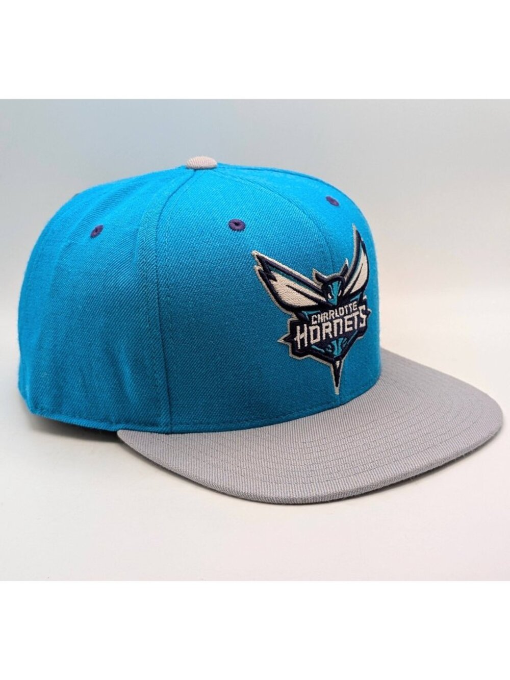 Charlotte Hornets Mitchell & Ness Cap Gray Teal NBA Hat Fitted Size 7 5/8 Wool